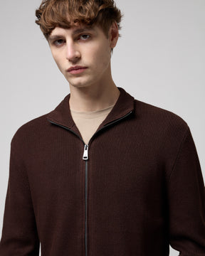 GIANNI LUPO Cardigan Con Collo a Imbuto e Zip Marrone