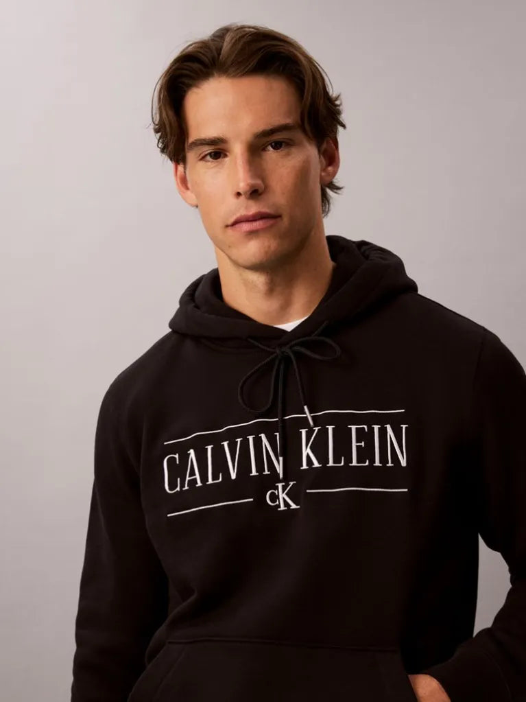 CALVIN KLEIN Felpa Con Cappuccio Misto Cotone Varsity Nera 26/27