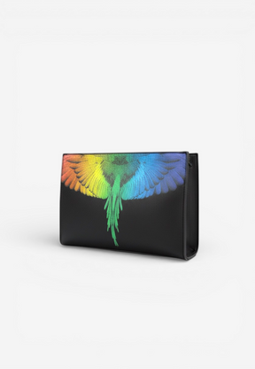 COUNTY OF MILAN MARCELO BURLON Pochette In Ecopelle Con Stampa Ali Multicolor Nero