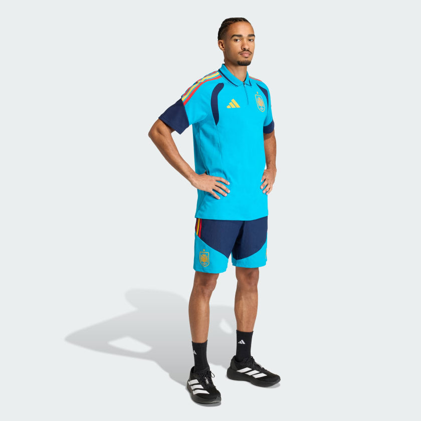 ADIDAS Completino Polo e Pantaloncino Spagna Azzurro Mezza Zip Strisce Gialle/Rosse