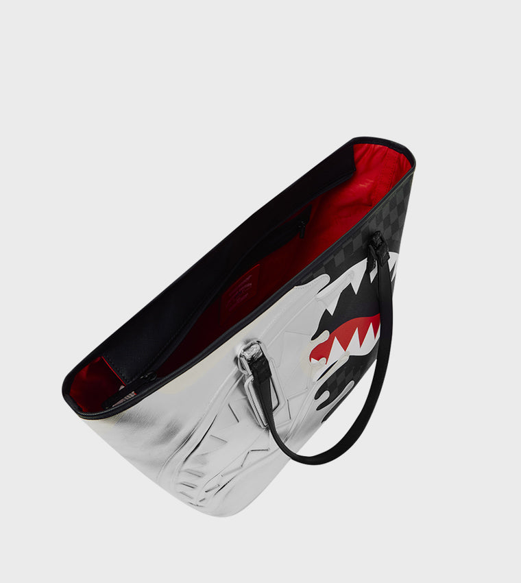 SPRAYGROUND Borsa Shark Melt Metà Argento Metà Scacchi Nera/Argenyo