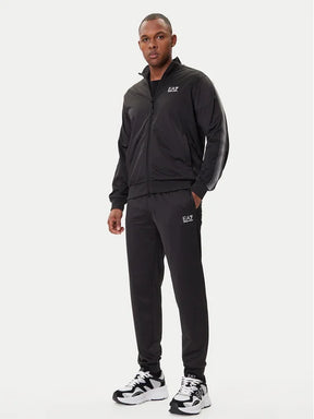 EMPORIO ARMANI Tuta Leggera Acetata Con Zip Senza Cappuccio Con Bande Nera
