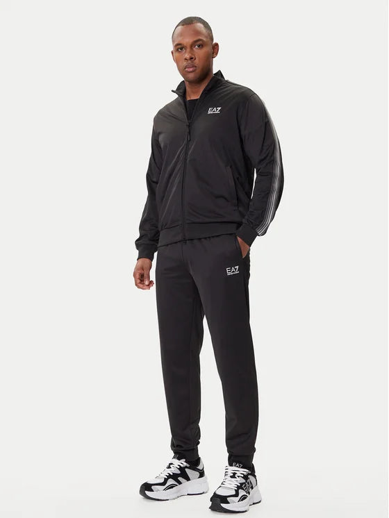 EMPORIO ARMANI Tuta Leggera Acetata Con Zip Senza Cappuccio Con Bande Nera