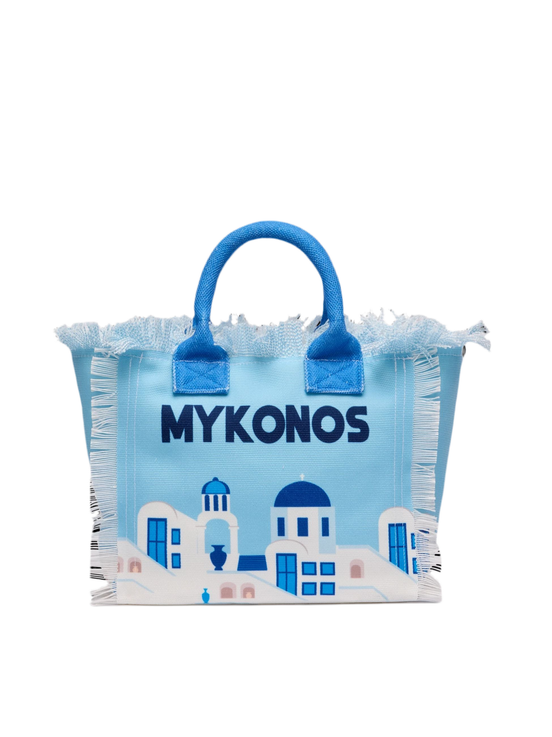 SAINT BARTH Borsa a Mano Colette Stampa Cartolina Mykonos In Canvas Azzura
