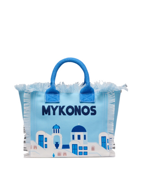 SAINT BARTH Borsa a Mano Colette Stampa Cartolina Mykonos In Canvas Azzura
