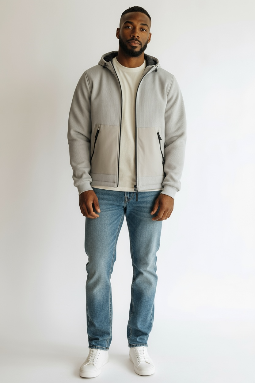 TREZ Giubbotto Invernale Bomber a Costine Con Cappuccio Panna