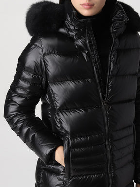 COLMAR DONNA GIUBBOTTO FASCIATO LUNGO CON PELLICCIA NERO