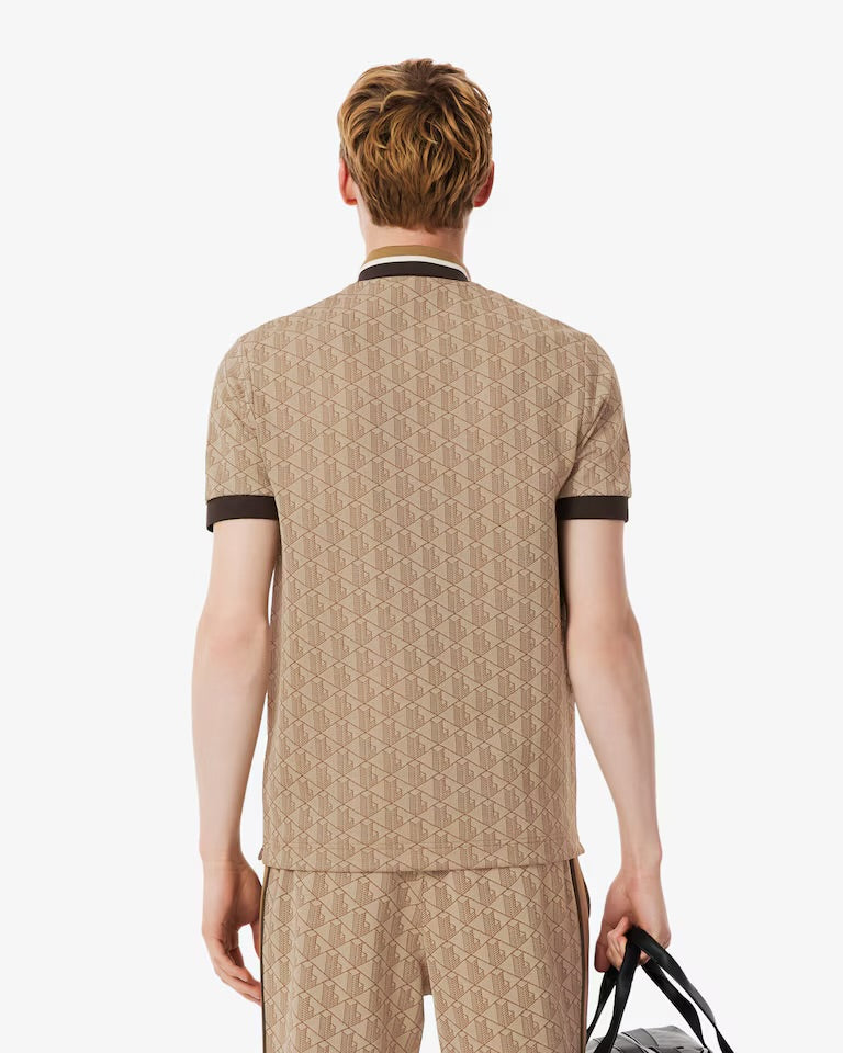 LACOSTE Polo Linea Monogram in Tessuto Jacquard Beige