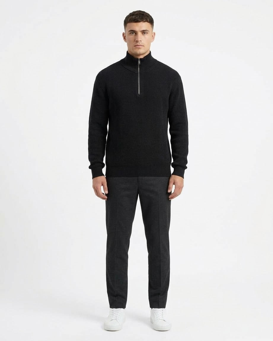 GIANNI LUPO Maglioncino Collo Alto Mezza Zip Nero