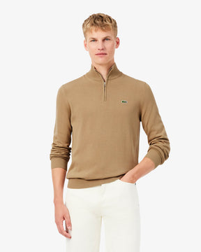 LACOSTE Pullover A Collo Alto Con Zip Mezzo Collo Beige