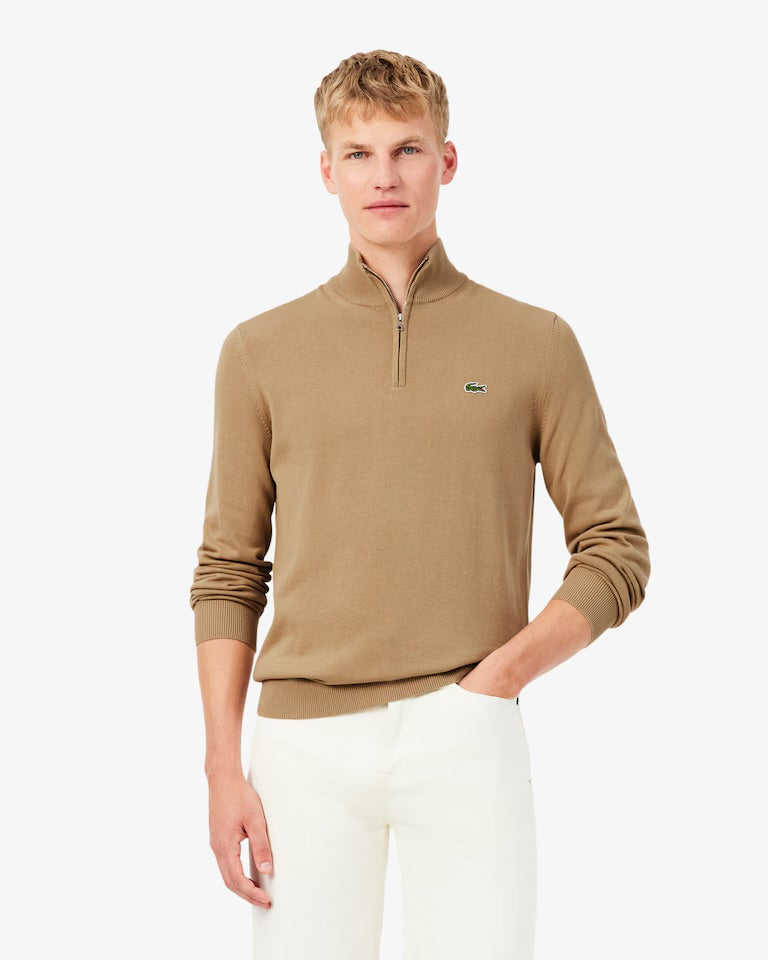 LACOSTE Pullover A Collo Alto Con Zip Mezzo Collo Beige