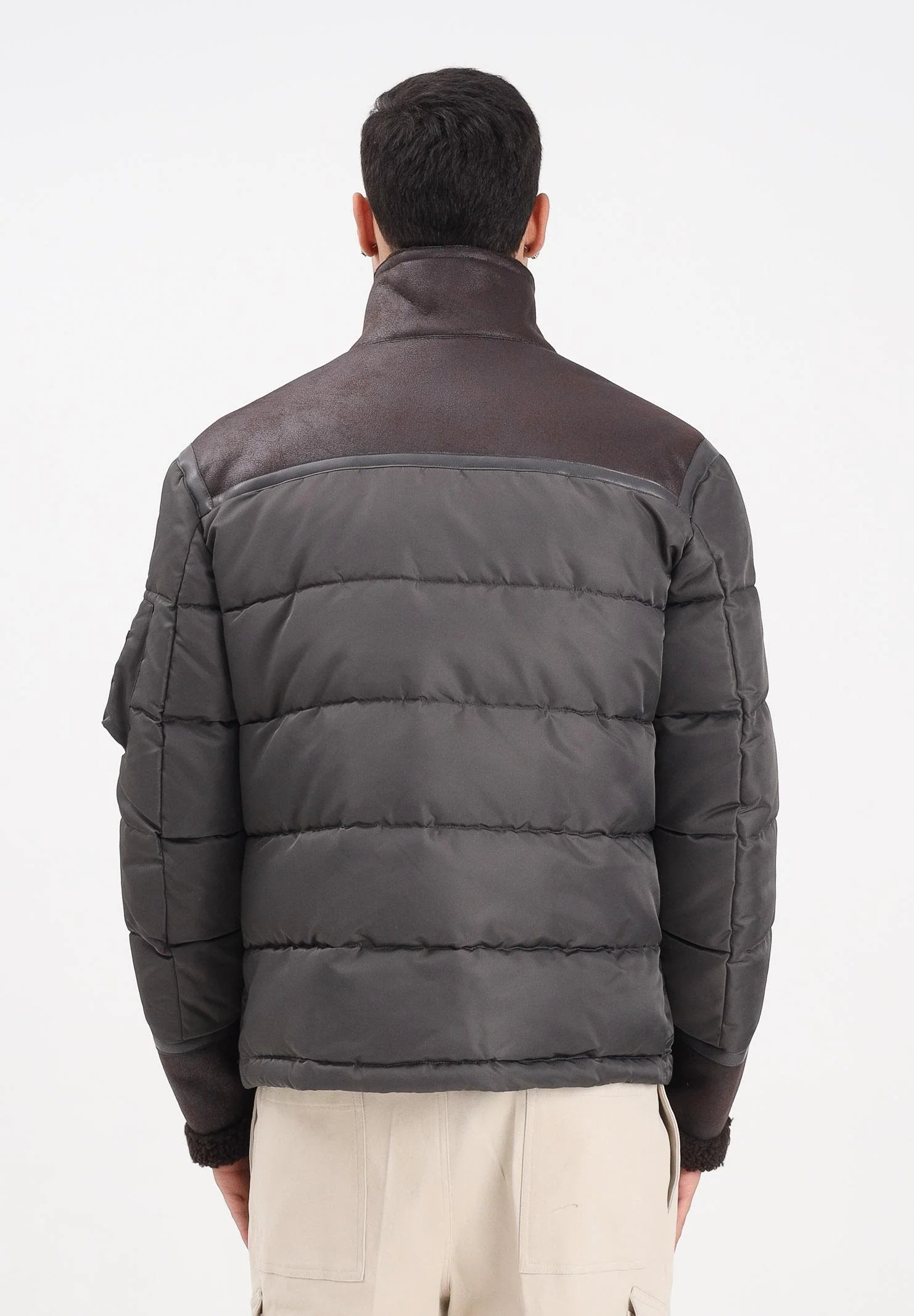 BLAUER Giubbotto Uomo Ovattato Invernale Metà Pelle Montone Metà Fasciato Nero