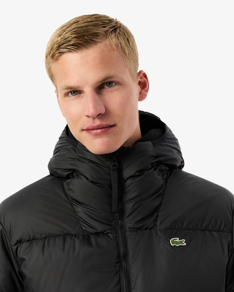 LACOSTE Giubbotto Invernale Con Cappuccio Logo Sul Retro Tono su Tono Nero