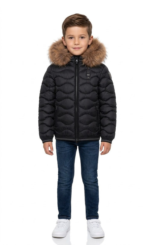 BLAUER Piumino Arions Junior Cappuccio Con Pelliccia Bambino Nero