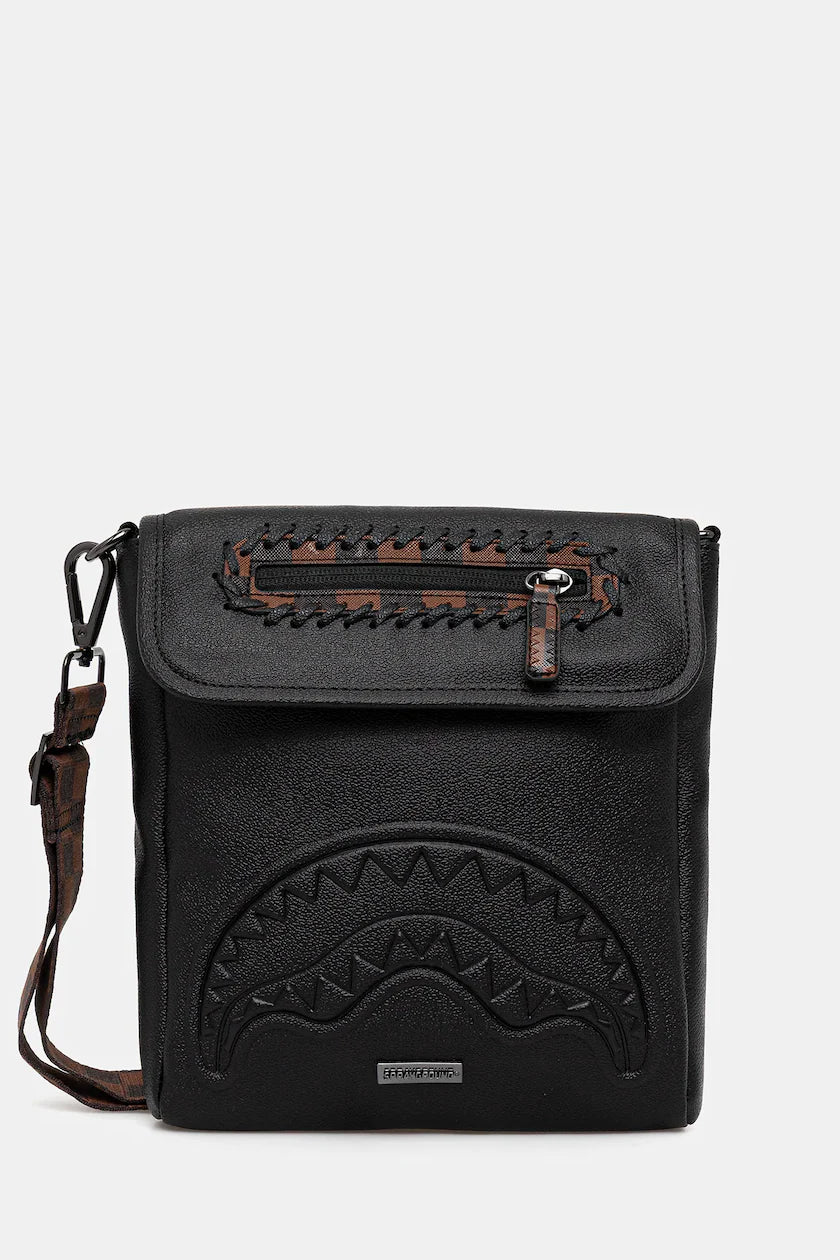 SPRAYGROUND Tracolla DOSE OF CHECK DEUX In Pelle Nero/Marrone