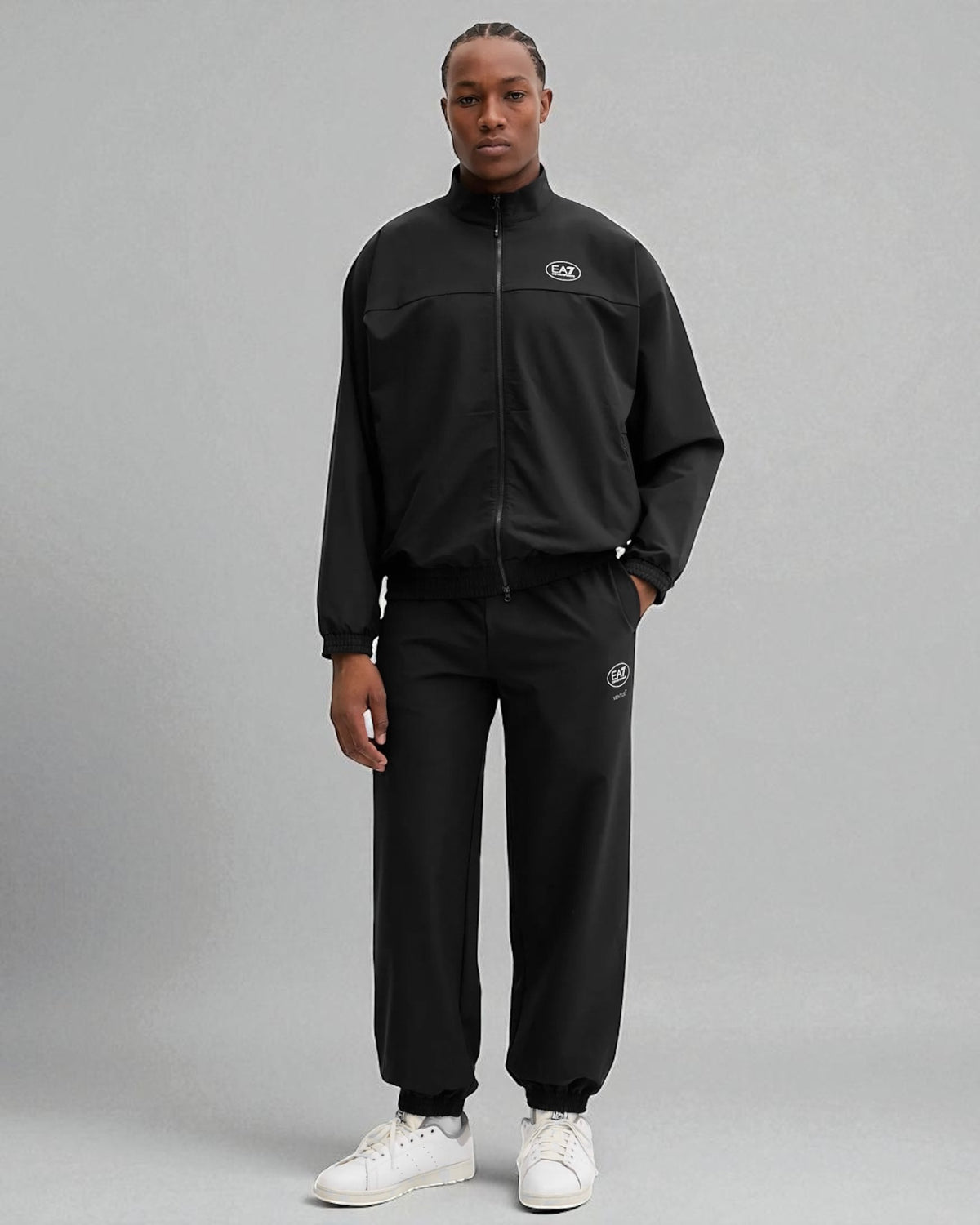 EMPORIO ARMANI Tuta Leggera In Microfibra Con Zip Logo Semplice Nera 25/26