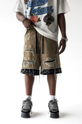 BLACK ISLAND Bermuda Jeans Jorts Con Borchie Beige