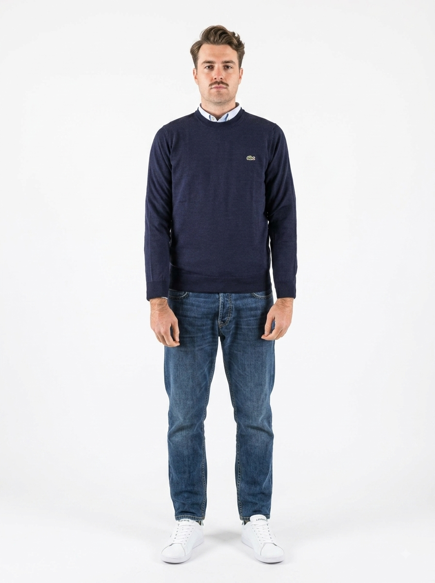 LACOSTE Pullover Girocollo Basic In Misto Lana Blu