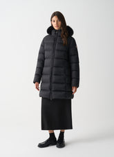 COLMAR DONNA GIUBBOTTO FASCIATO LUNGO CON PELLICCIA NERO OPACO