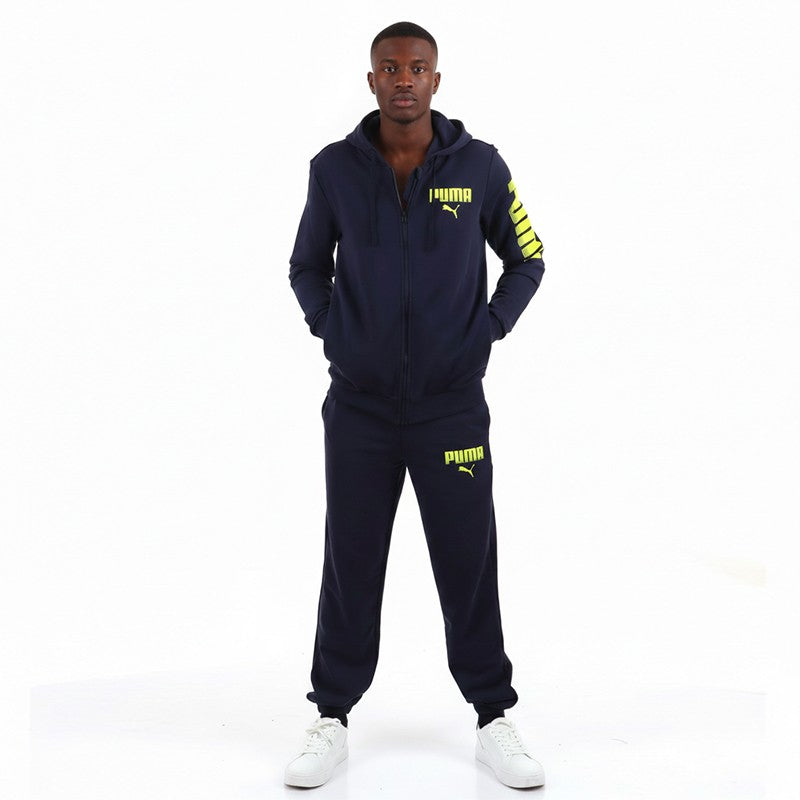 PUMA Tuta Completa In Cotone Con Zip e Cappuccio Blu/Fluo