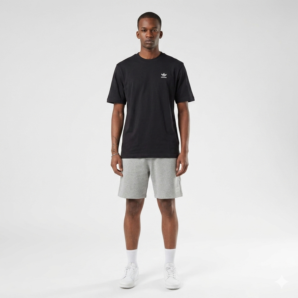 ADIDAS Originals Completino T-shirt Con Pantaloncino in Fleece Nero/Grigio