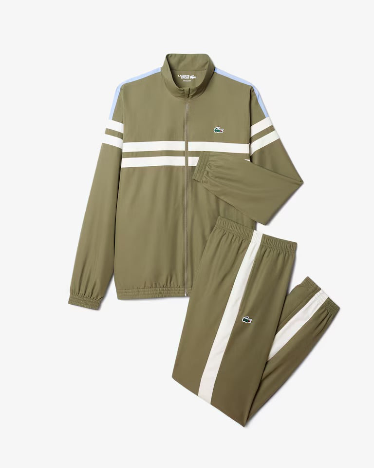 LACOSTE Tuta Leggera In Microfibra Con Bande Centrali e Logo Sul Retro Verde/Bianca