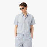 LACOSTE Coordinato Camicia Mezze Maniche e Pantaloncino Rigato Azzurro/Salmone