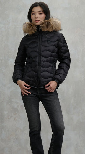 BLAUER Giubbotto Donna Piumino Invernale Ondulato Nero con Pelliccia