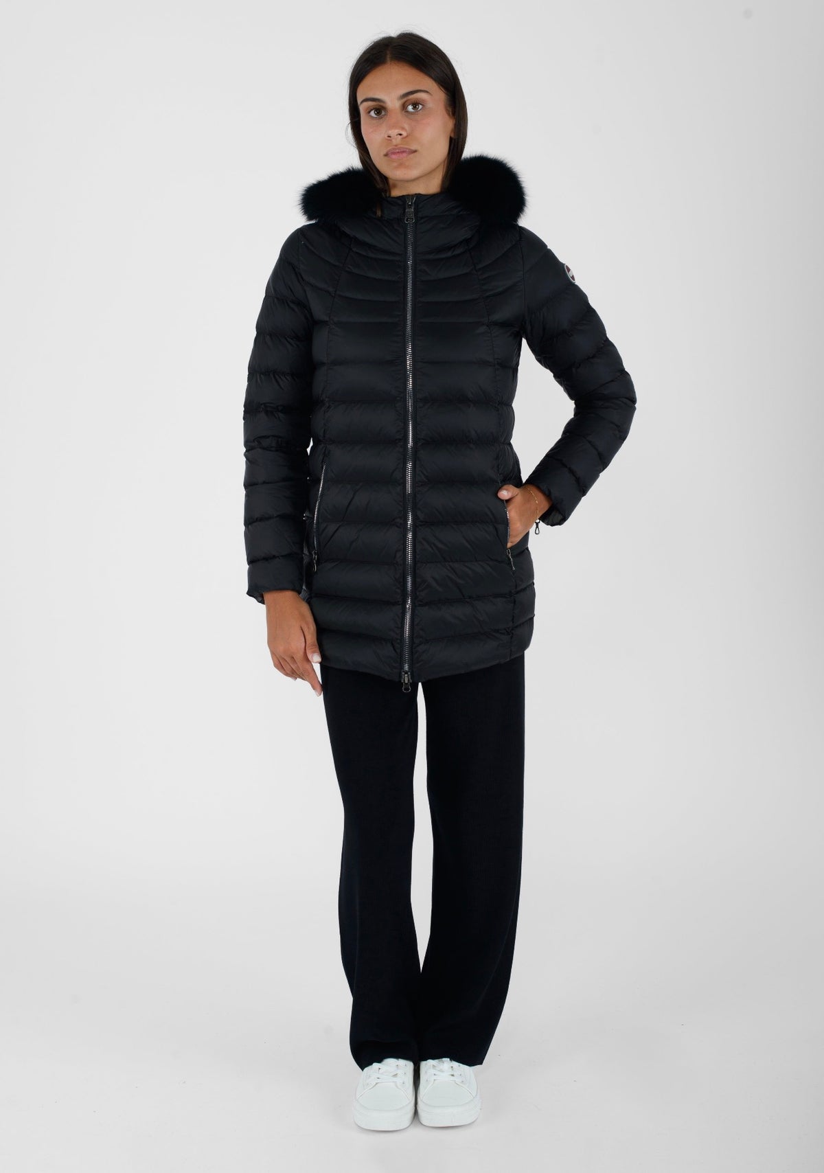 COLMAR DONNA GIUBBOTTO FASCIATO LUNGO CON PELLICCIA NERO