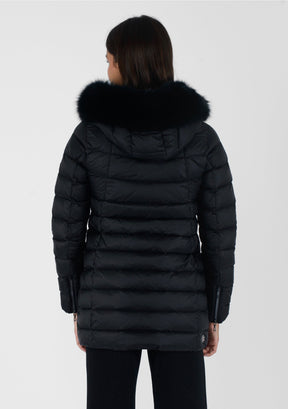 COLMAR DONNA GIUBBOTTO FASCIATO LUNGO CON PELLICCIA NERO