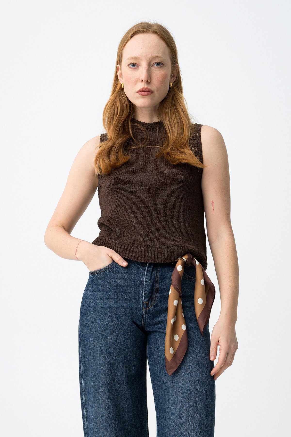 TIFFOSI BAELLA_1 CANOTTA IN FILO MARRONE DONNA SS26