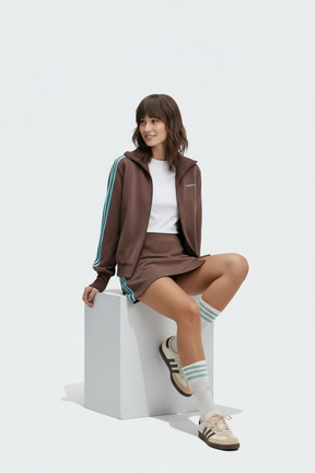 ADIDAS ORGINALS TUTA DONNA TAILORED FELPA CON GONNA MARRONE/CELESTE