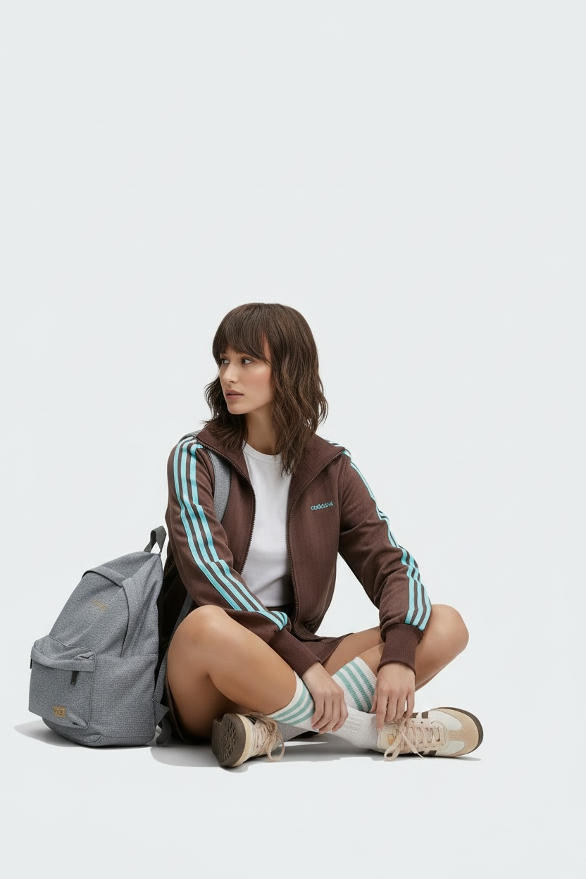 ADIDAS ORGINALS TUTA DONNA TAILORED FELPA CON GONNA MARRONE/CELESTE