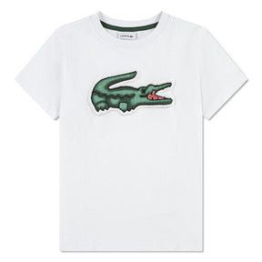 LACOSTE T-Shirt  Bambino/Bambina Con Logo Ricamato Centrale Bianca