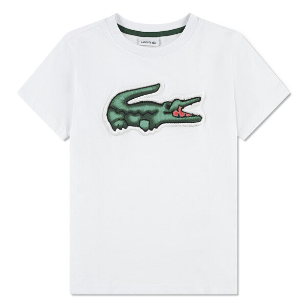LACOSTE T-Shirt  Bambino/Bambina Con Logo Ricamato Centrale Bianca