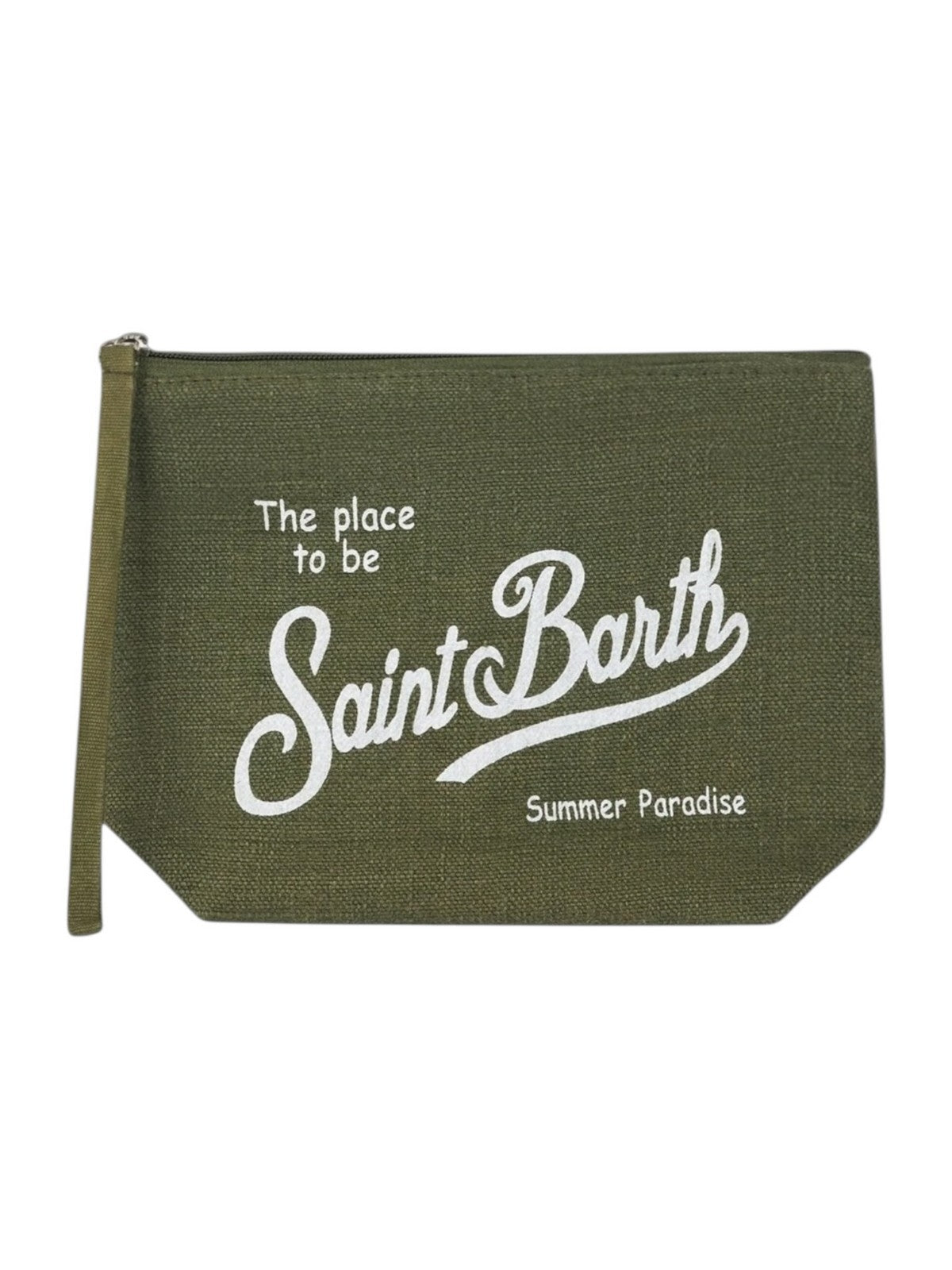 SAINT BARTH Pochette Aline In Lino Verde Militare