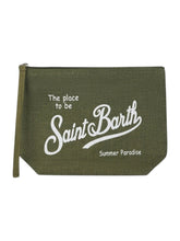 SAINT BARTH Pochette Aline In Lino Verde Militare