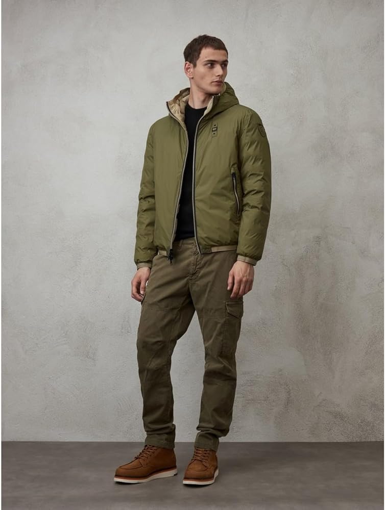 BLAUER Giubbotto Reversibile Liscio Uomo Invernale Verde/Beige