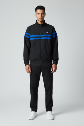 LACOSTE Tuta Leggera In Microfibra Con Bande Centrali e Logo Fluo Sul Retro Nero/Blu