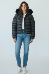 COLMAR DONNA GIUBBOTTO CORTO CON PELLICCIA NERO BRILLANTINATO