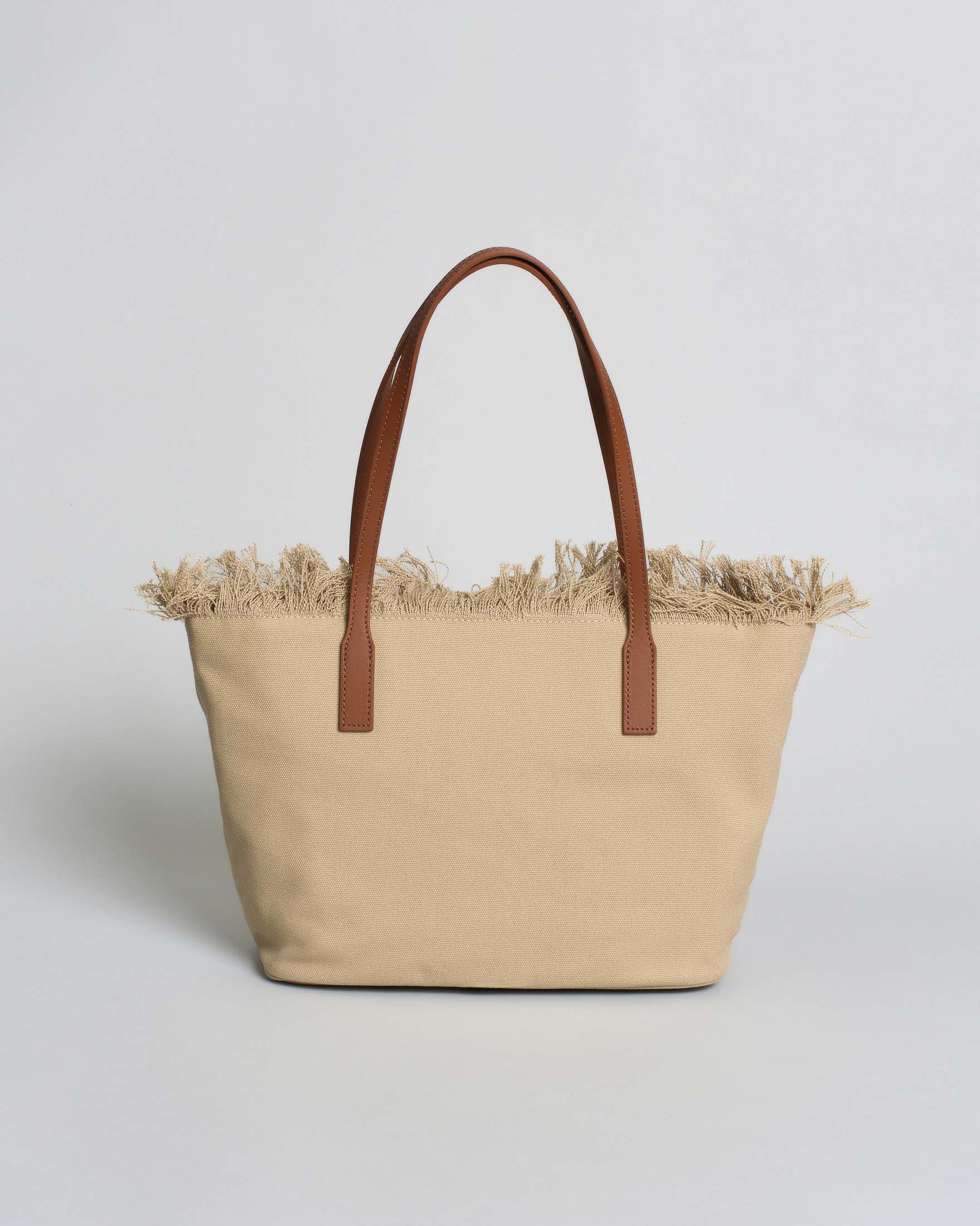 SAINT BARTH BORSA SHOPPER CITY MEDIUM IN CANVAS BEIGE CON FRANGE