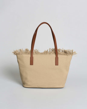 SAINT BARTH BORSA SHOPPER CITY MEDIUM IN CANVAS BEIGE CON FRANGE
