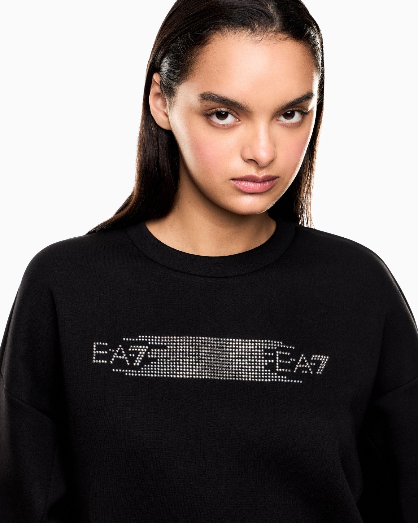 EMPORIO ARMANI DONNA TUTA LOGO SERIES IN INTERLOCK DI COTONE NERA