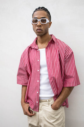TOKYO Camicia a mezze maniche Crop A Righe Rossa