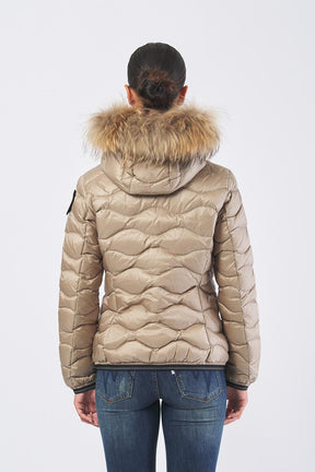 BLAUER Giubbotto Donna Piumino Invernale Ondulato Champagne con Pelliccia