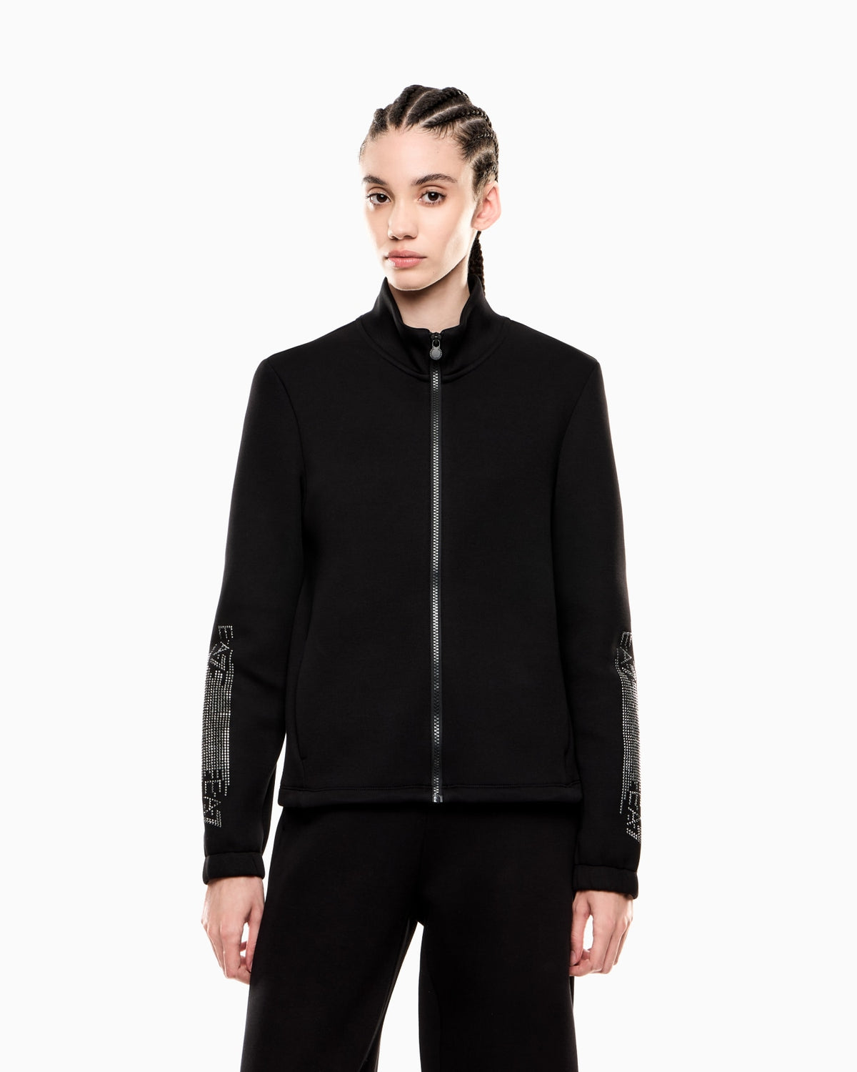EMPORIO ARMANI DONNA TUTA CON ZIP LOGO SERIES IN MISTO COTONE NERA