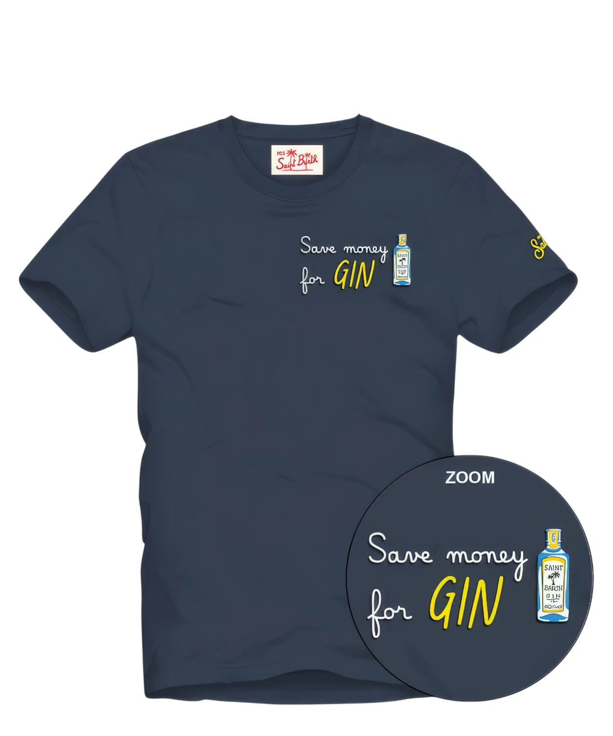 SAINT BARTH T-shirt Portofino Save Money Gin Con Ricamo Blu