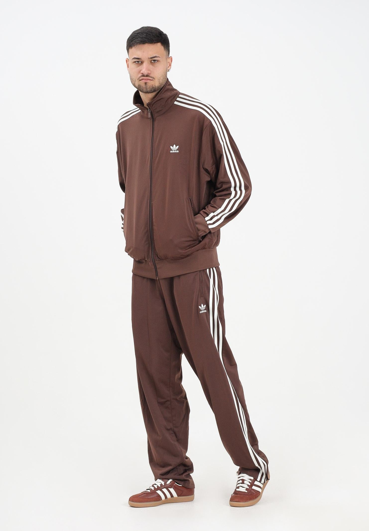 Adidas Originals Tuta Completa Uomo Marrone Bianca Acetata con Zip