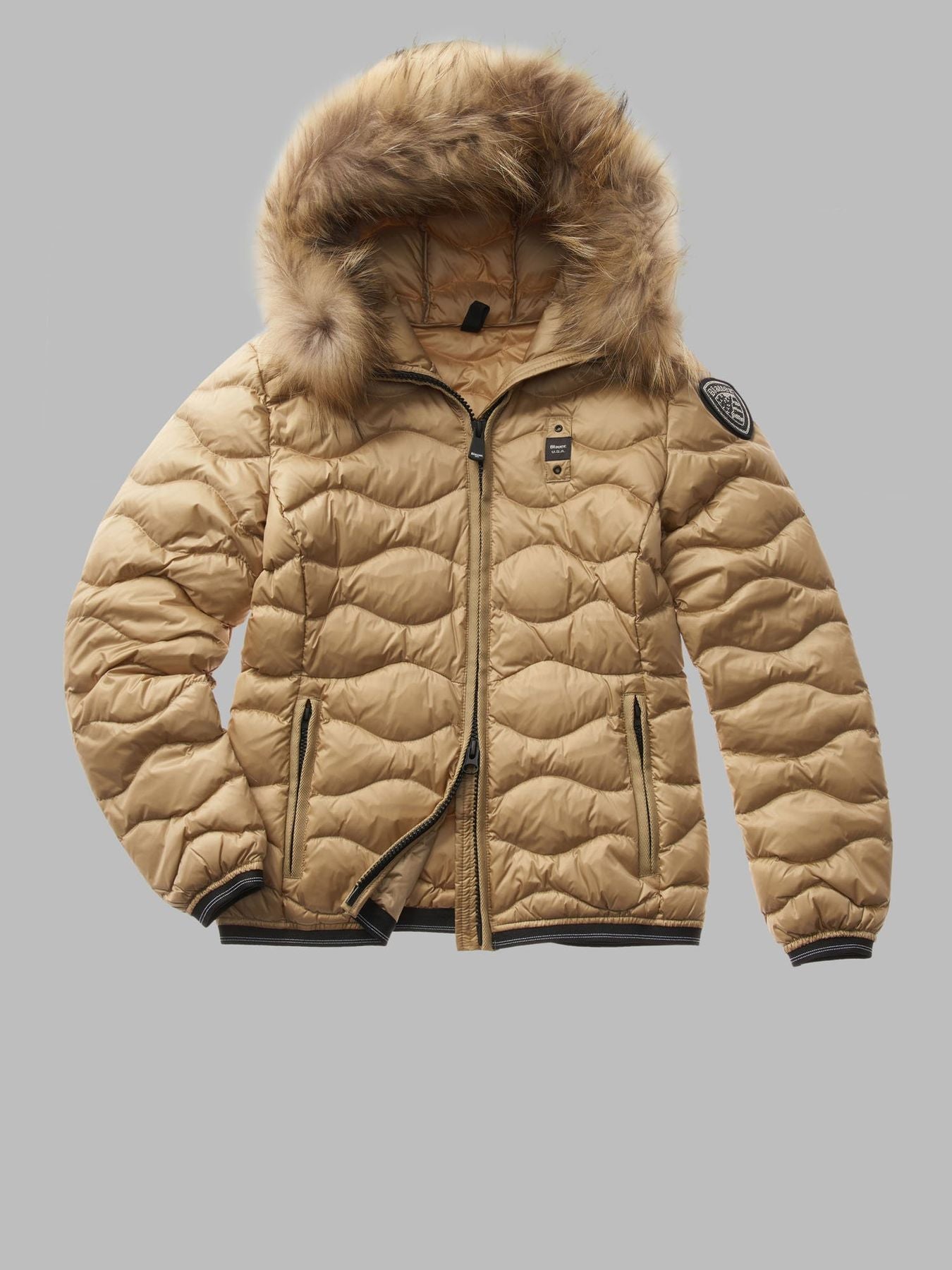 BLAUER Giubbotto Donna Piumino Invernale Ondulato Oro con Pelliccia