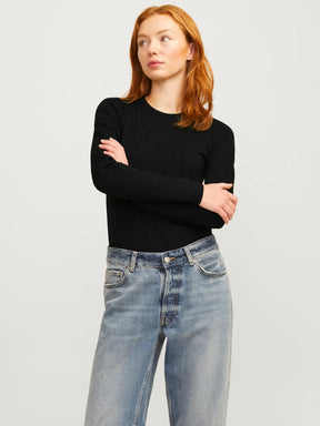 JJXX JXCELINE MAGLIETTA IN COTONE A MANICHE LUNGHE NERA DONNA